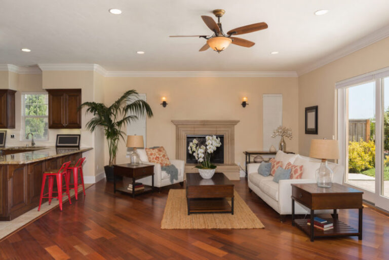 living room with ceiling fan