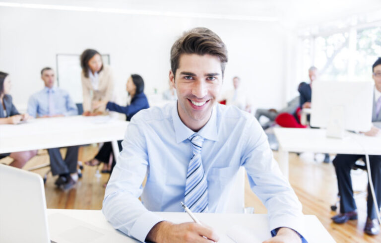 office worker smiling